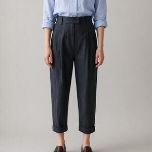 COS Pleated Dropped Crotch Pants Womens 6 Navy High-rise Cropped Chino Dress